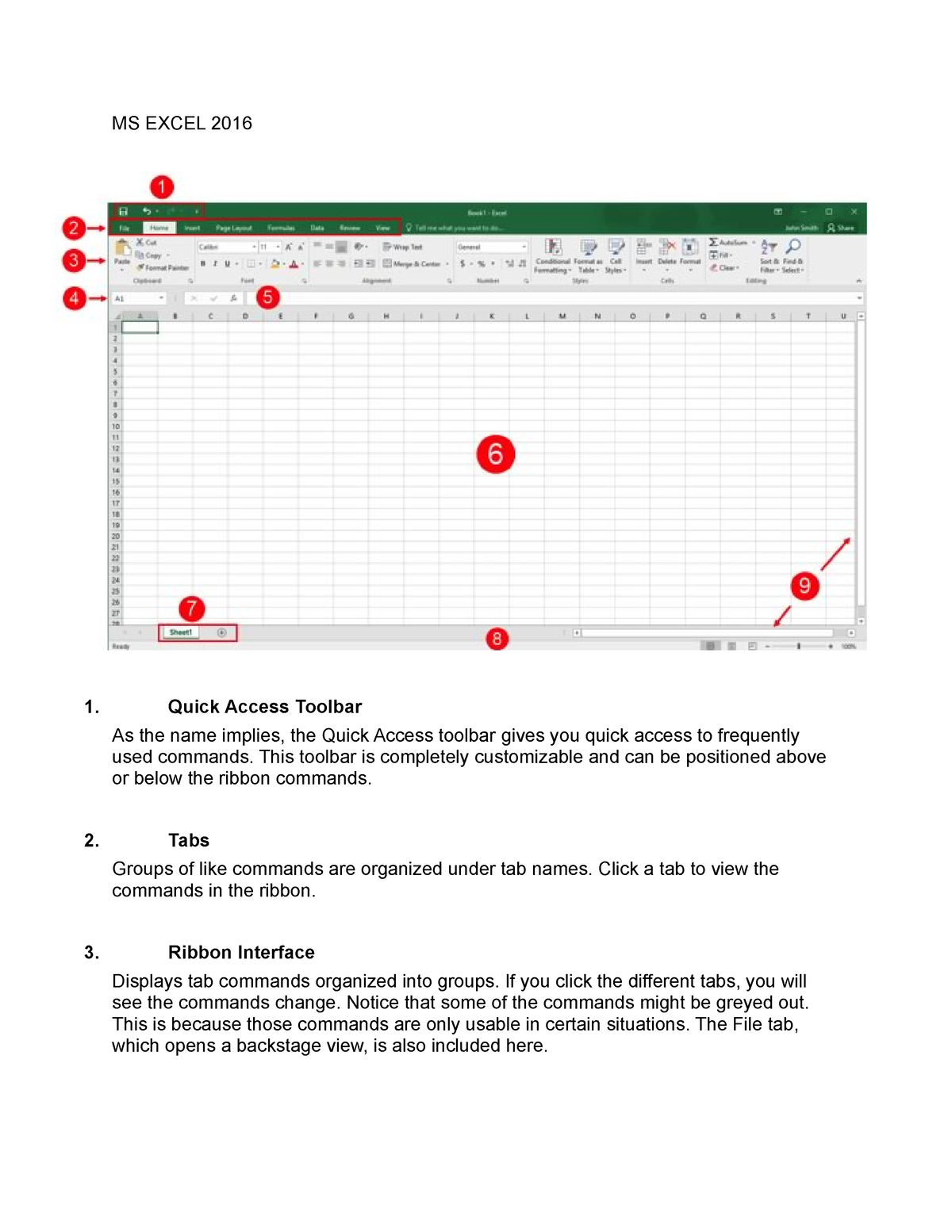 Microsoft Excel 2016 Interface