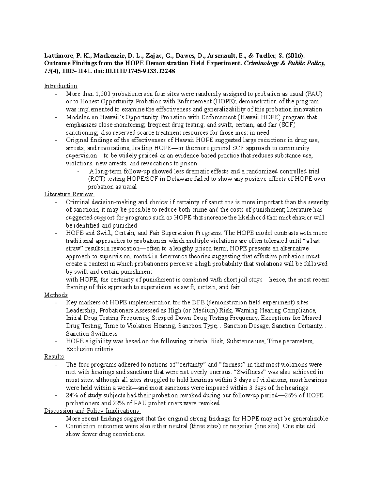 Lattimore et al. (2016 ) Notes Lattimore, P. K., Mackenzie, D. L