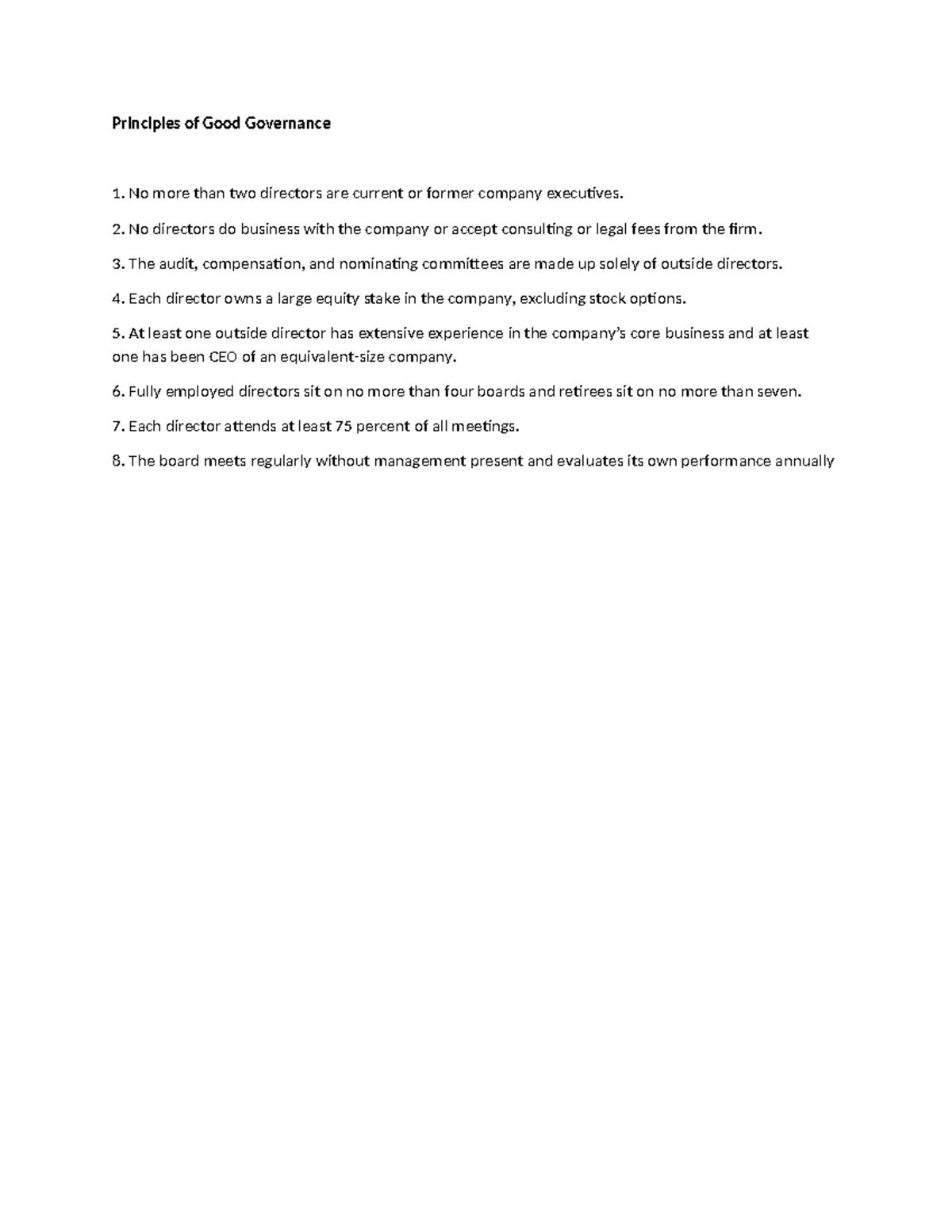 Principles of Good Governance - No directors do business with the ...