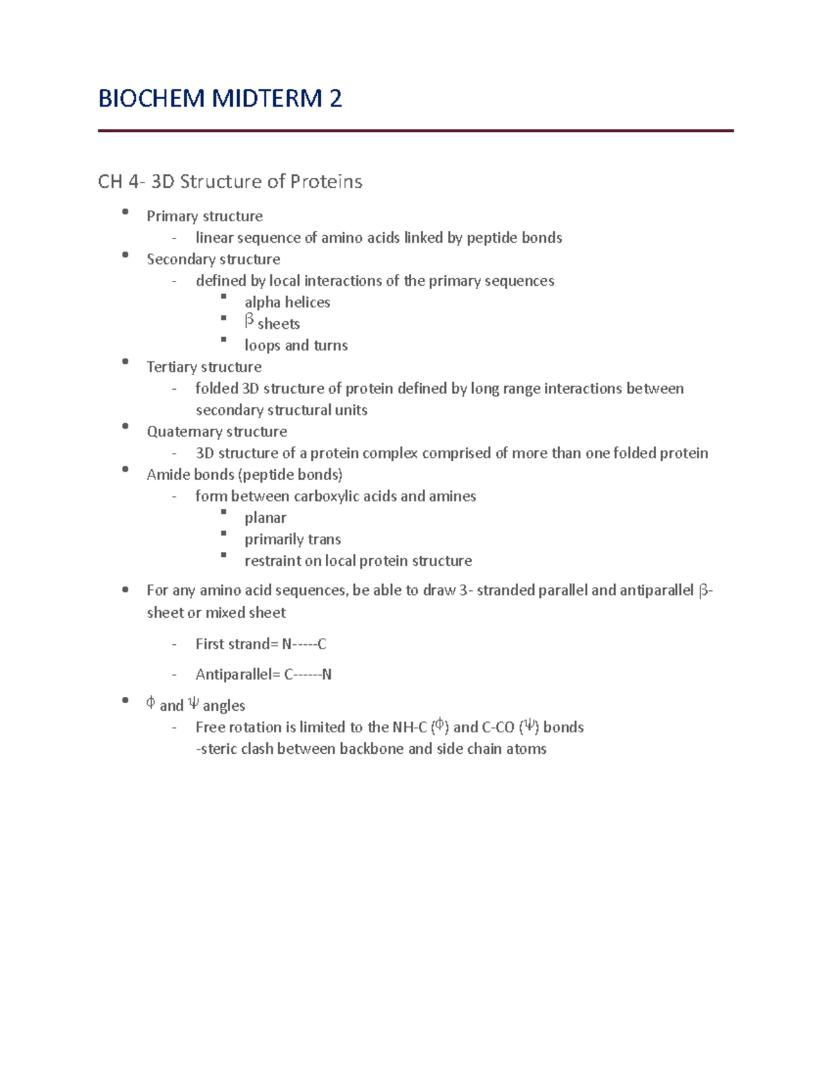 Biochem MT2 - Review for Midterm 2 - BIOCHEM MIDTERM 2 CH 4- 3D ...