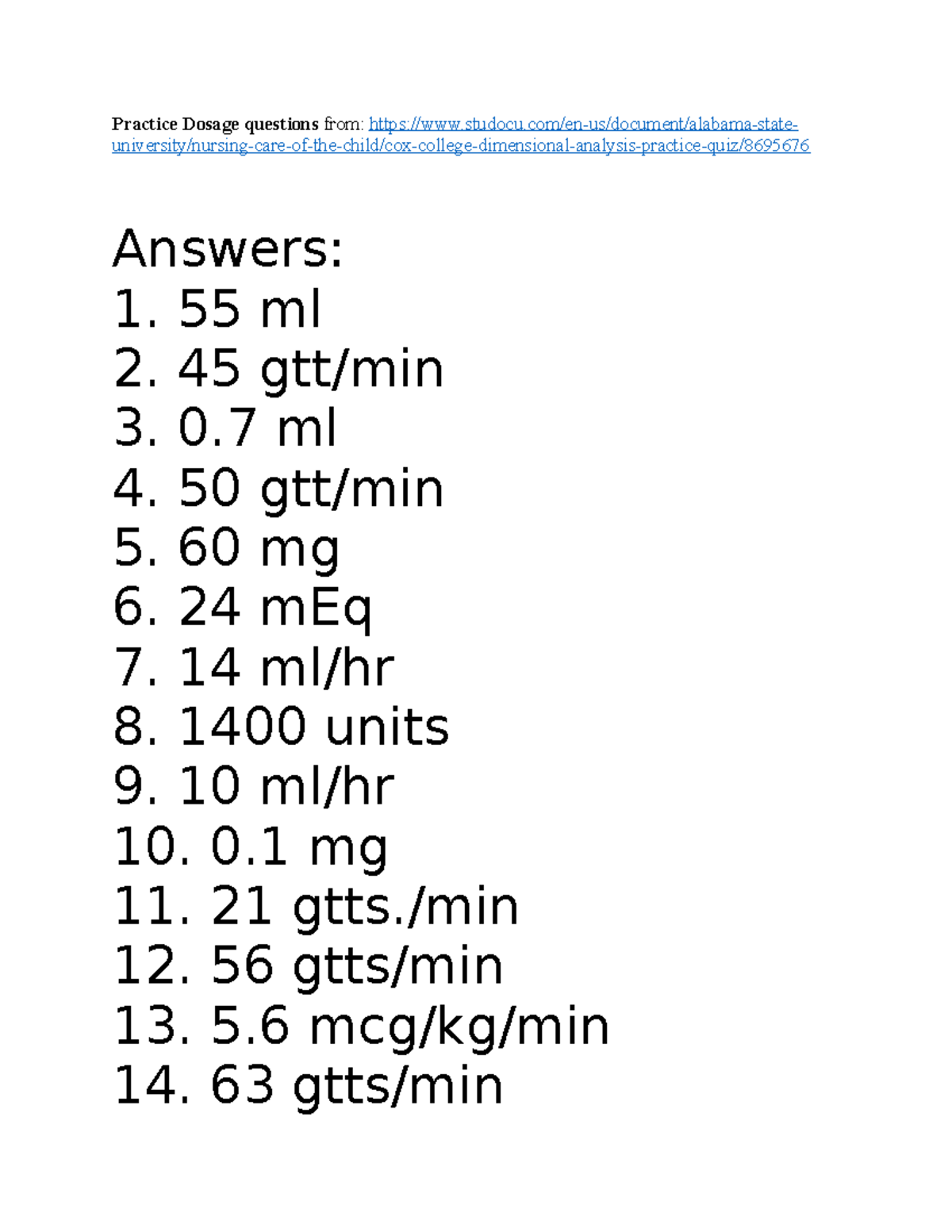 Practice dosage questions from website studocu practice dosage