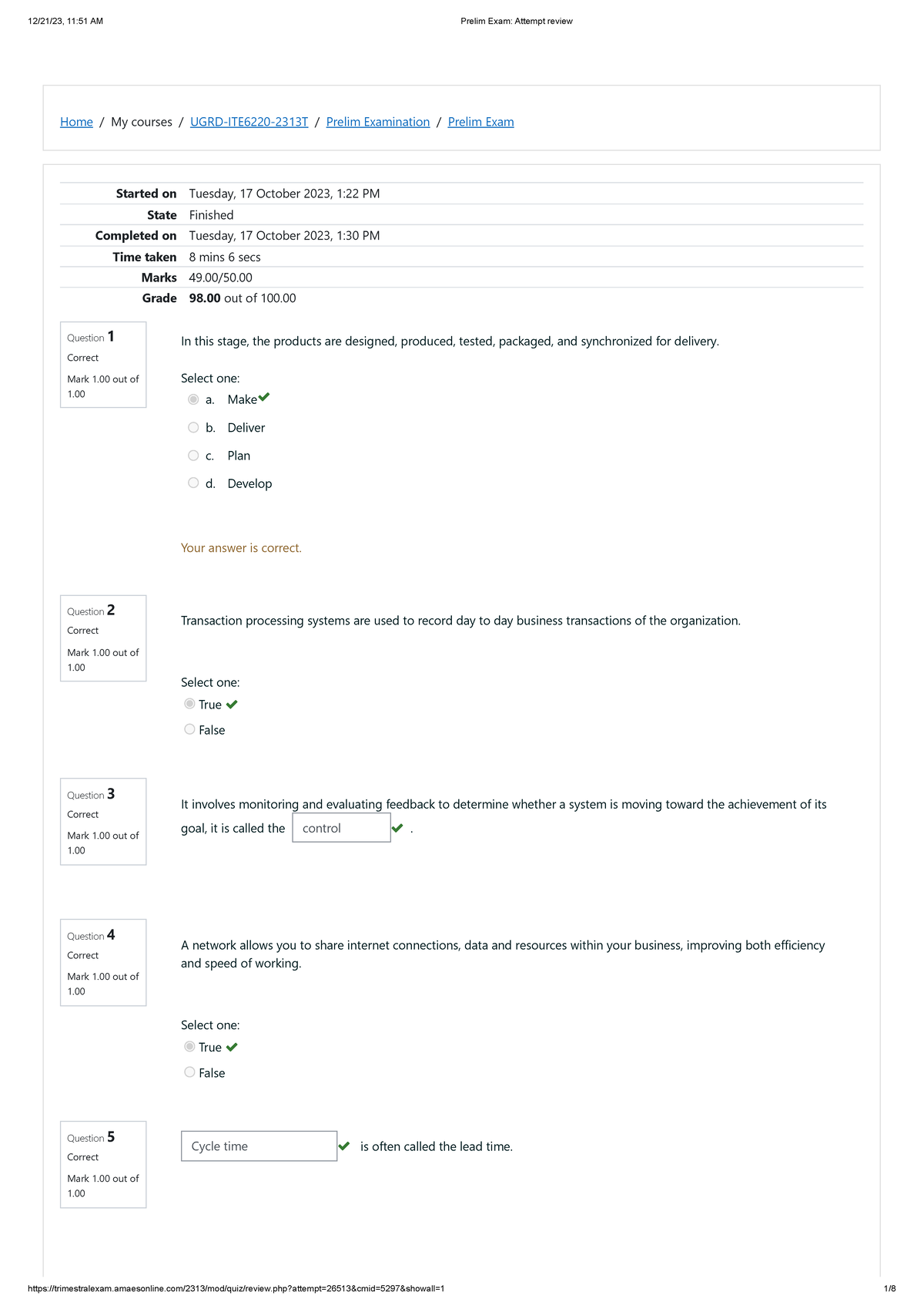 Information Management Prelim EXAM - Home / My courses / UGRD-ITE6220 ...