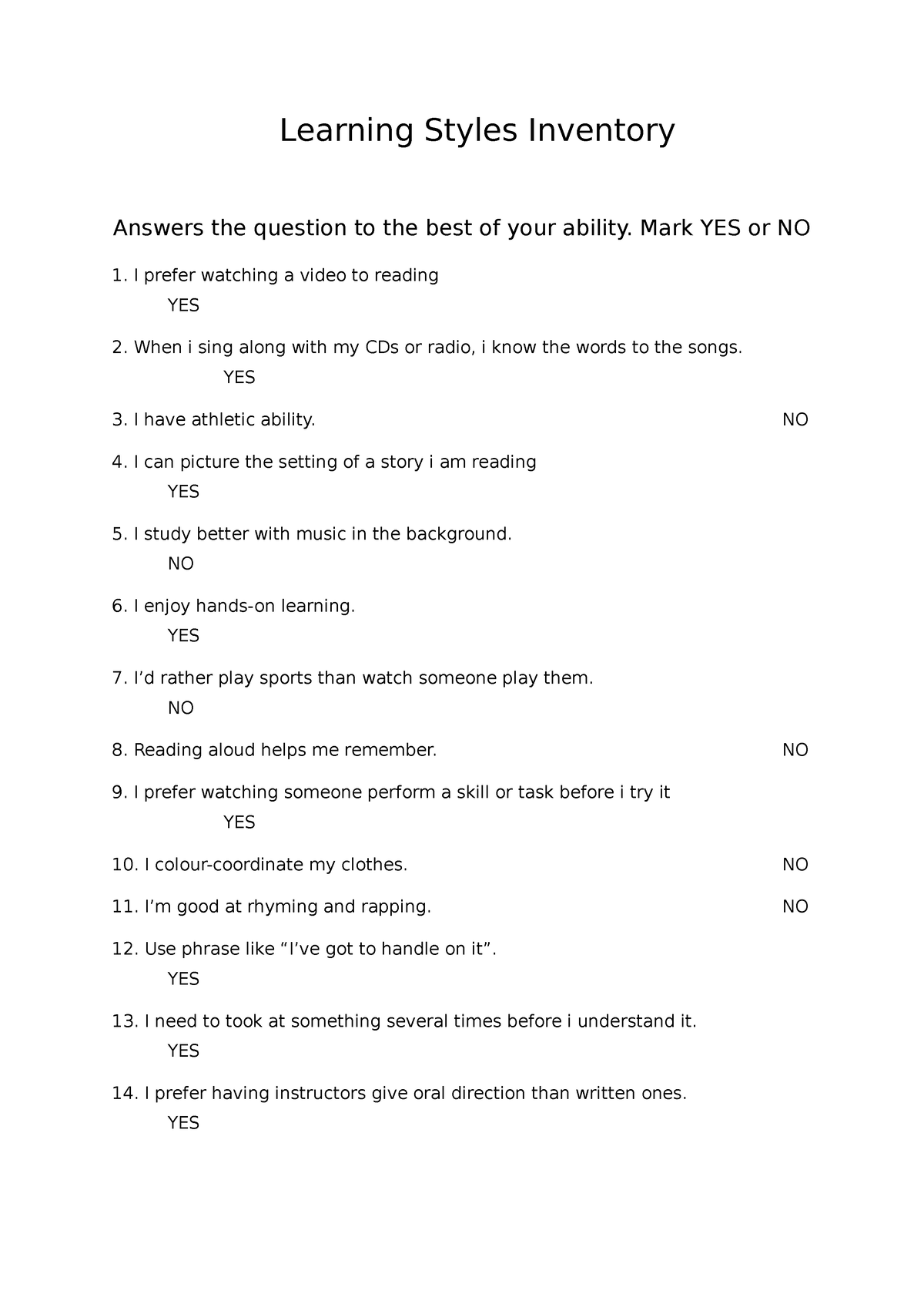 Visual learning style ued - Learning Styles Inventory Answers the ...