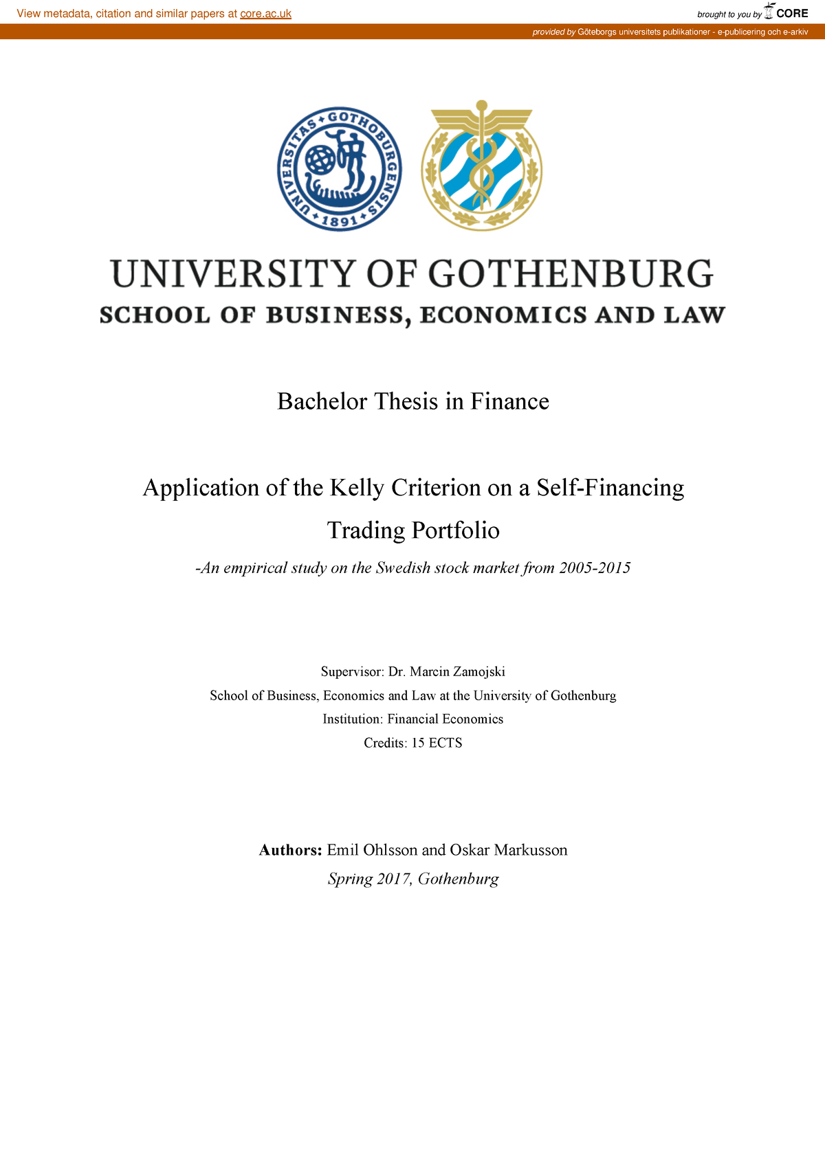 bachelor thesis in finance