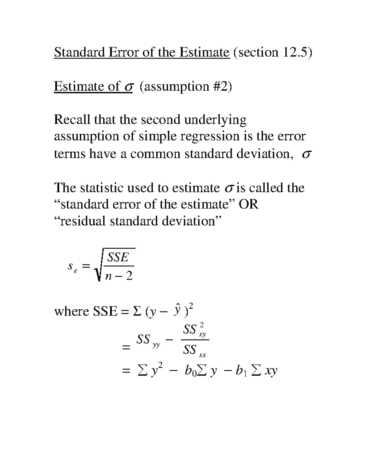 Section+12 - Chapter 12 Handout - Standard Error of the Estimate ...