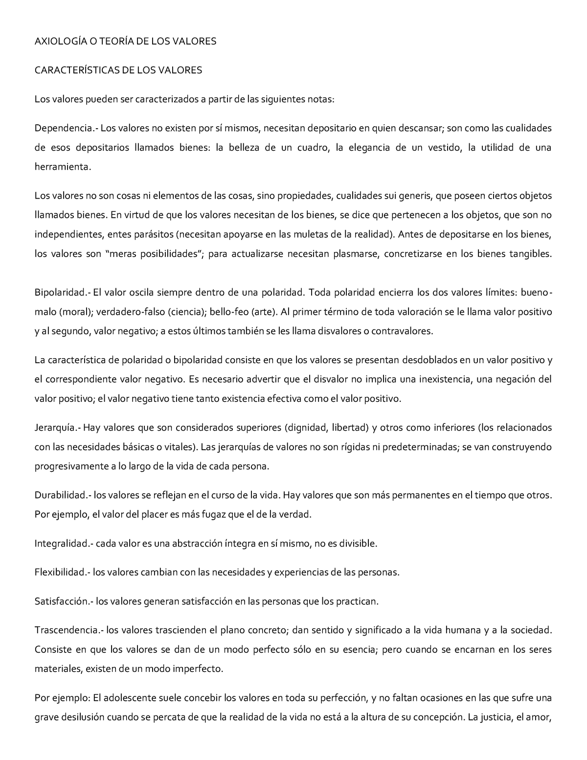 AxiologÍa CaracterÍsticas De Los Valores AxiologÍa O TeorÍa De Los Valores CaracterÍsticas De 9834