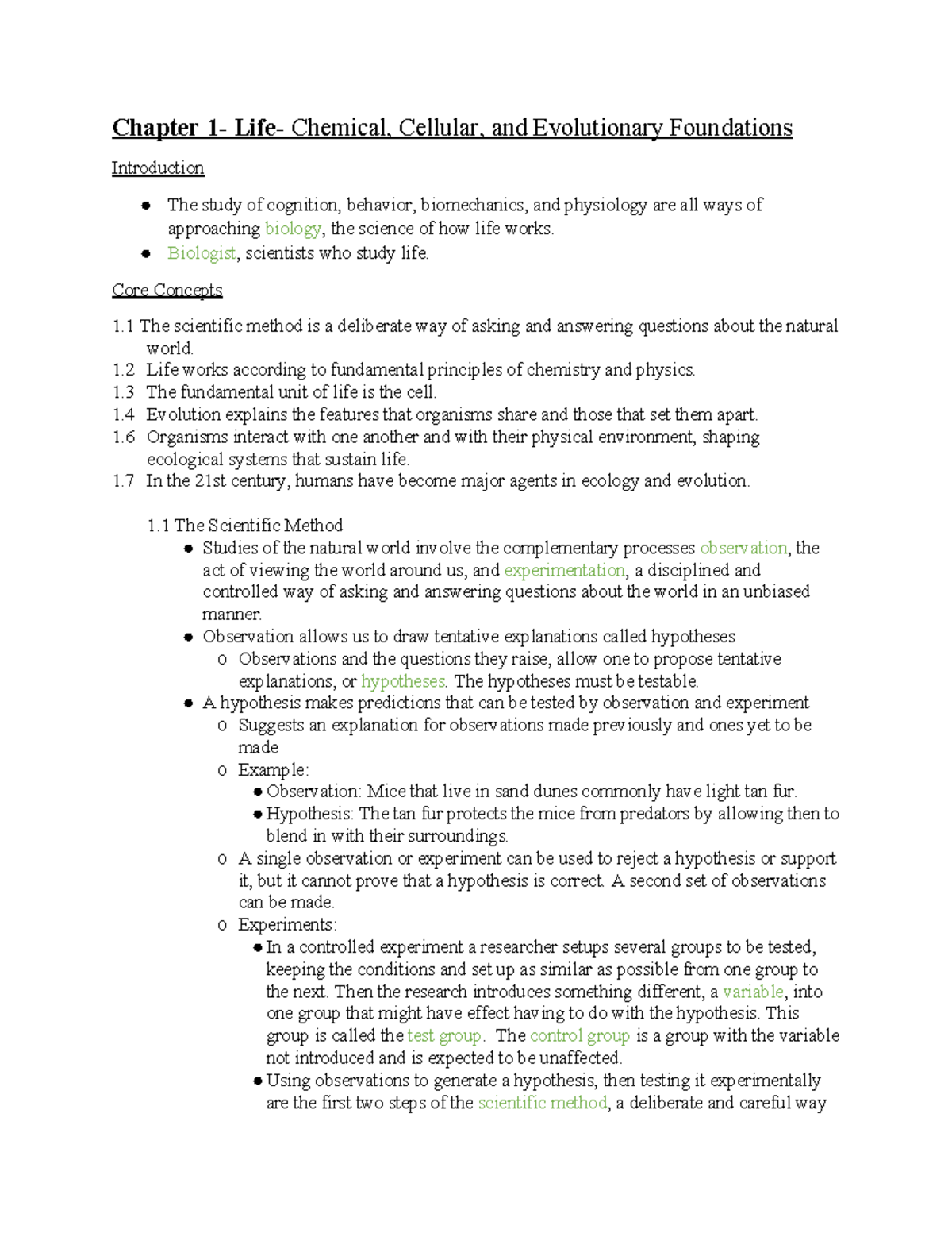 Biology Notes - Chapter 1- Life- Chemical, Cellular, and Evolutionary ...