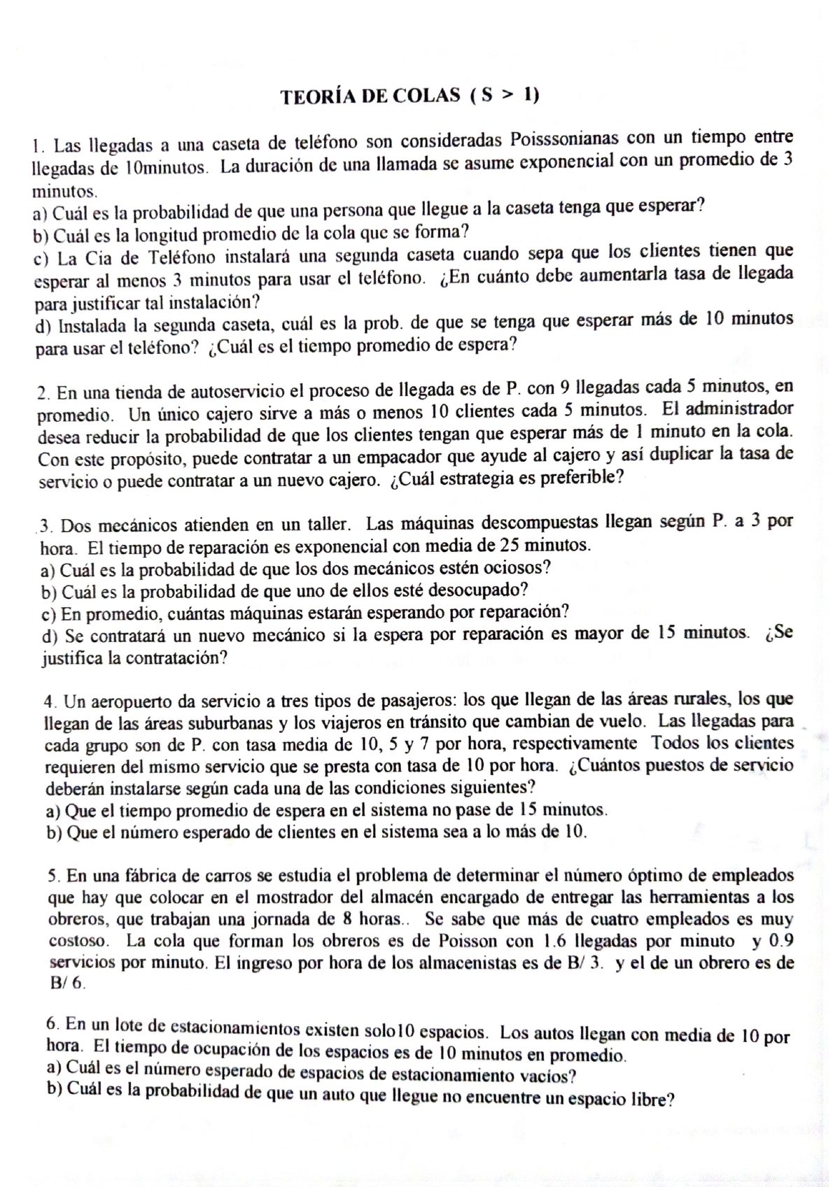 Problemas De Colas M-M-S - TEORIA DE COLAS (S 1) 1. Las Llegadas A Una ...