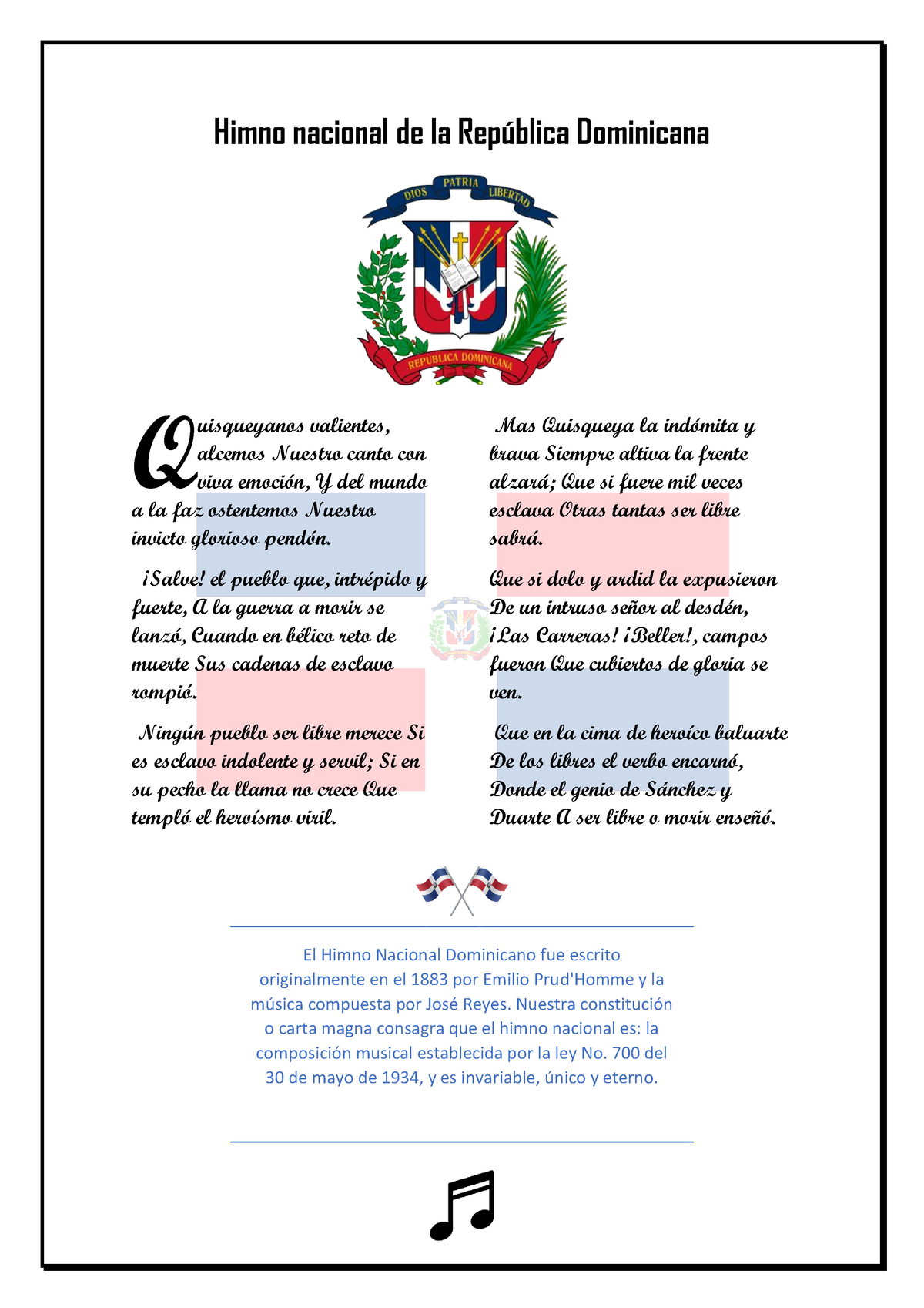 Himno Nacional De La República Dominicana Tarea 32 Creando Un Documento En Estilo Periodístico 7131