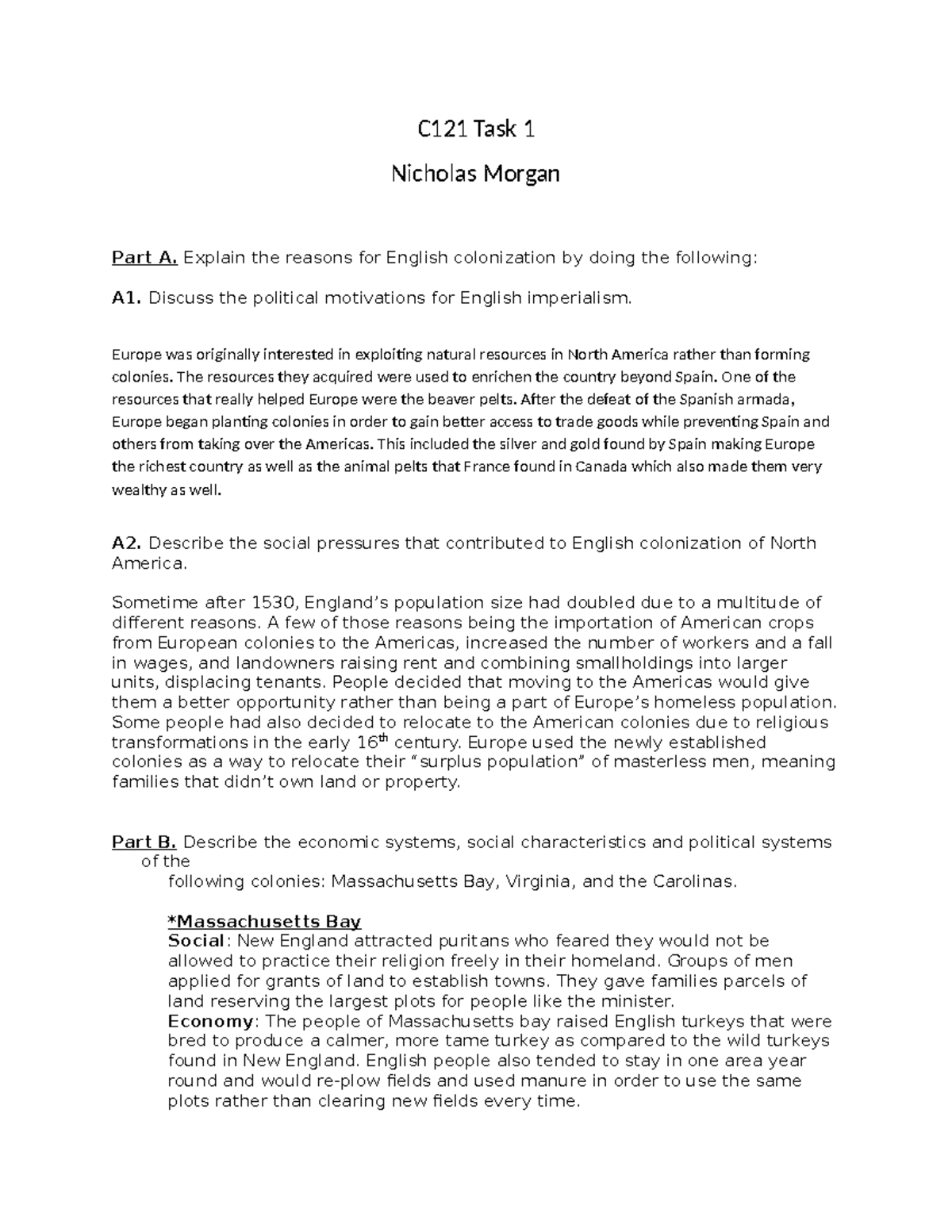 C121 Task 1 - C121 Task 1 - PASS - C121 Task 1 Nicholas Morgan Part A ...