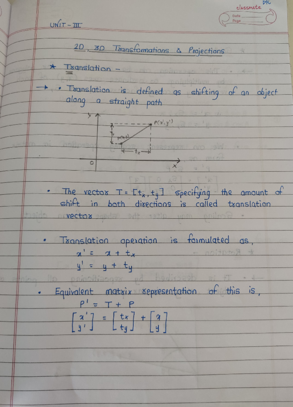 CG endsem notes - classmate Date UNIT Page 2D 3D Transformations ...