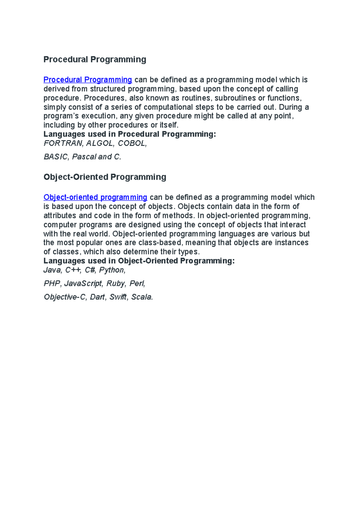 Procedural Oriented Programming - Procedural Programming Procedural ...