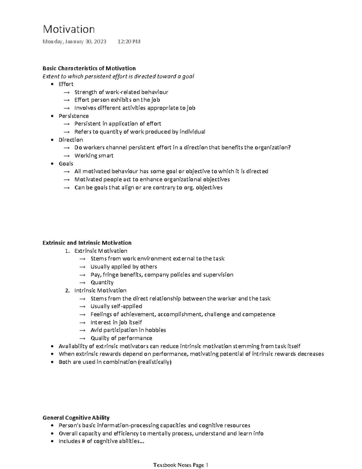 Motivation - notes from textbook - Basic Characteristics of Motivation ...