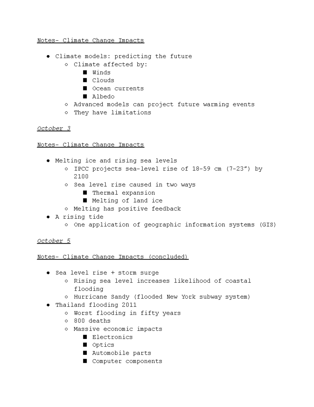 Global Environmental Issues Notes 6 - Notes- Climate Change Impacts ...