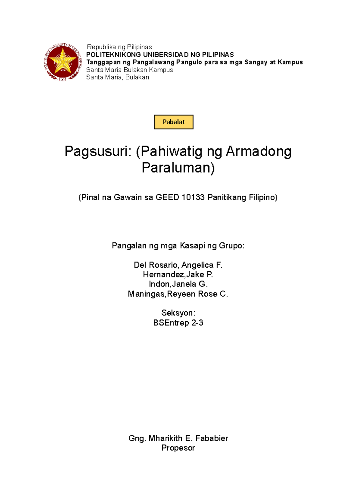 Final na to pramis - our business model - POLITEKNIKONG UNIBERSIDAD NG ...