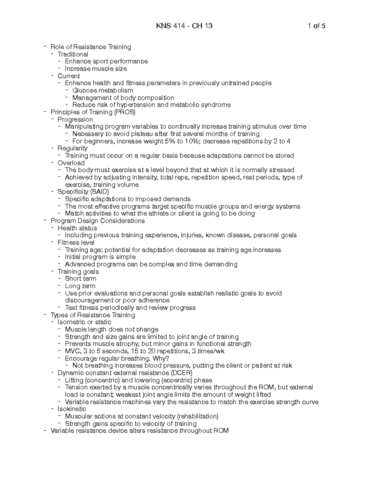 KNS 414 - CH 13 - Principles of Training - Role of Resistance Training ...
