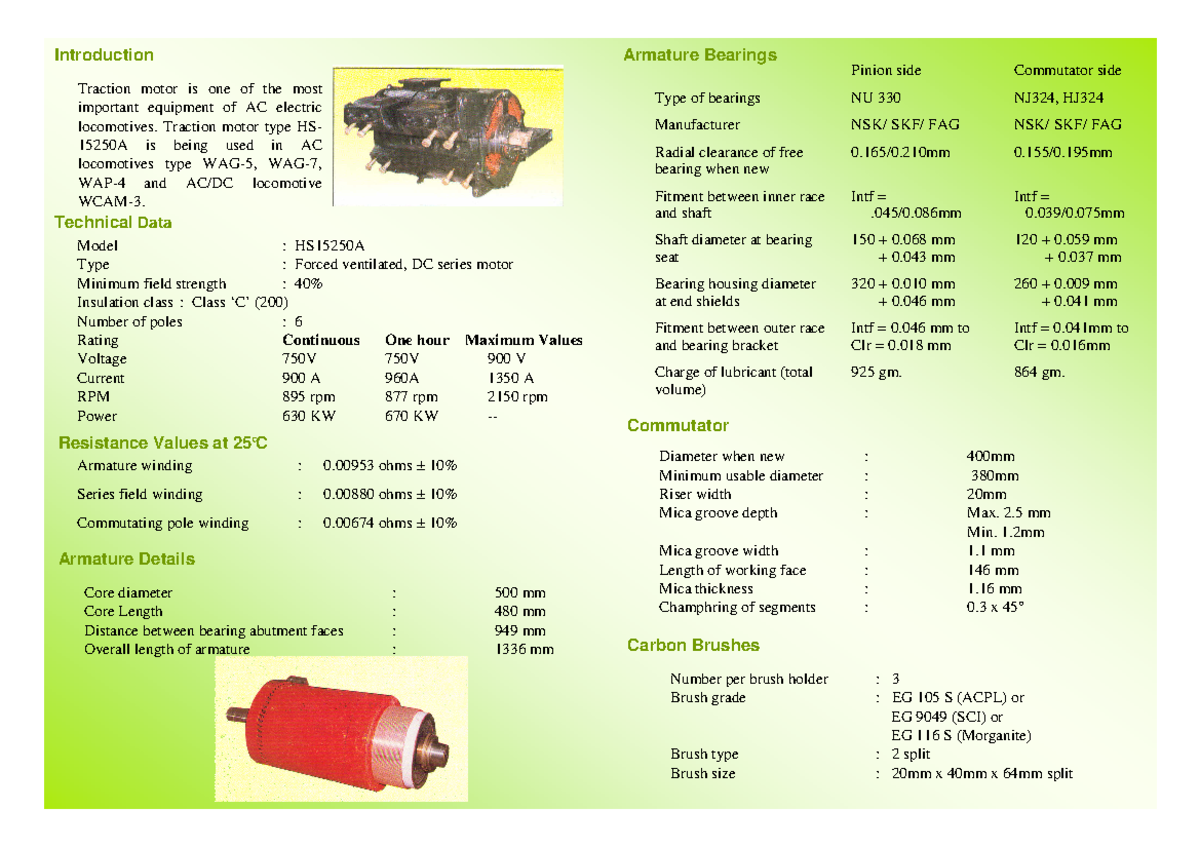 Pamphlet on Traction Motor HS15250 Aeng Traction motor is one of