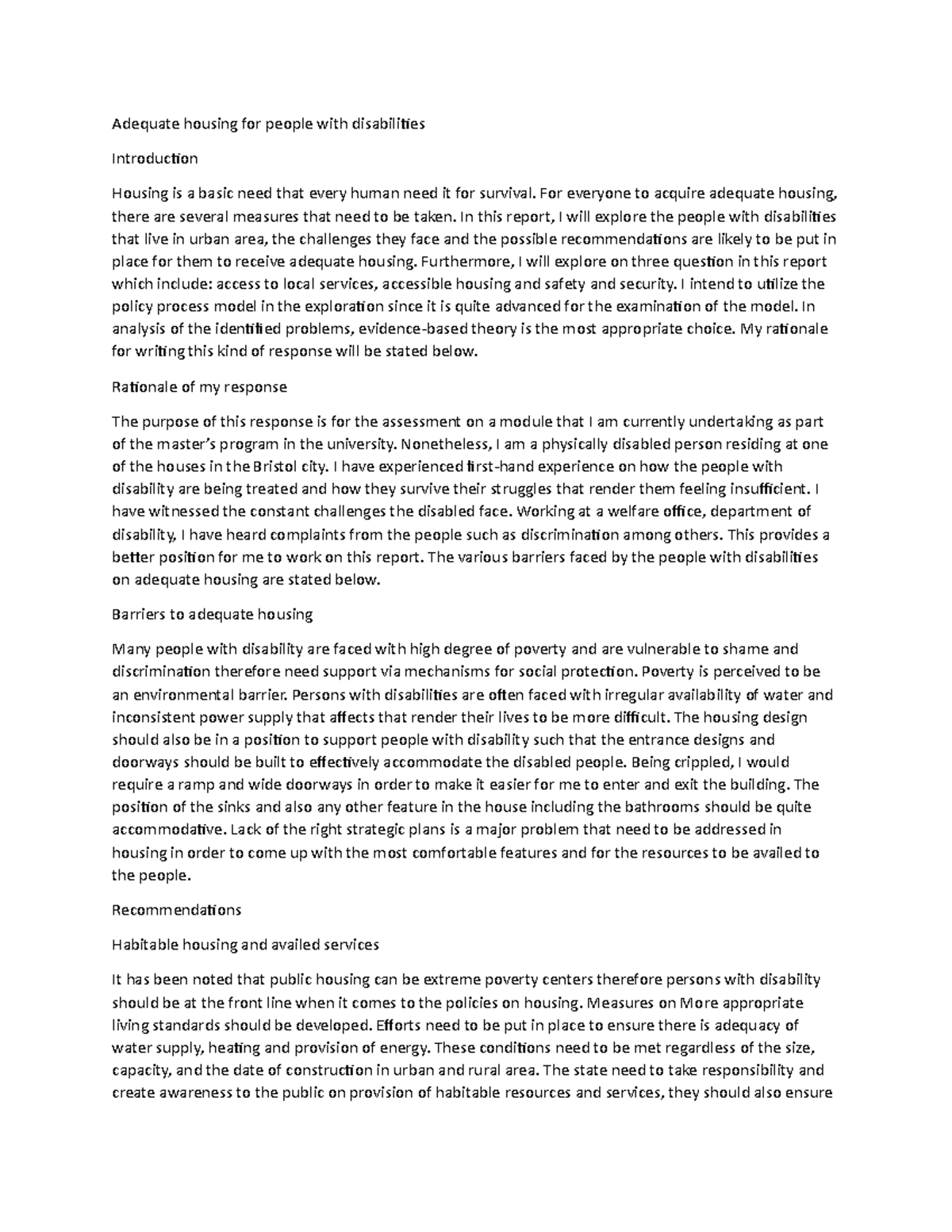 Adequate housing for people with disabilities - management - Studocu