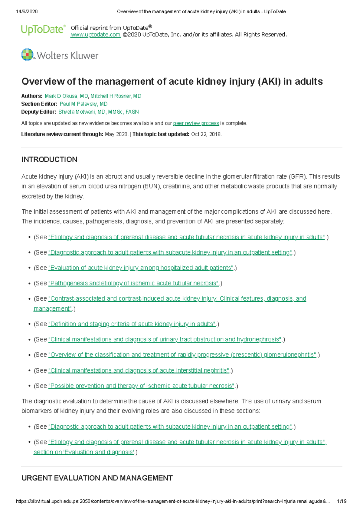 3 Overview of the management of acute kidney injury (AKI) in adults ...