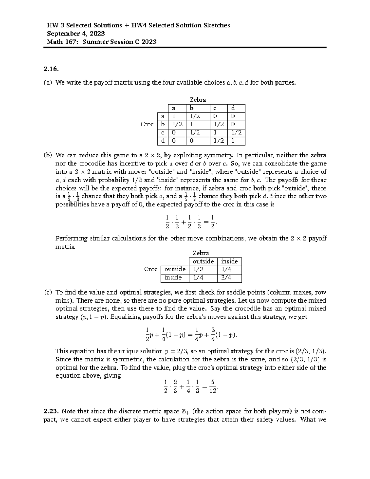 167 Selected HW3 Solutions and HW4 Hints - HW 3 Selected Solutions ...