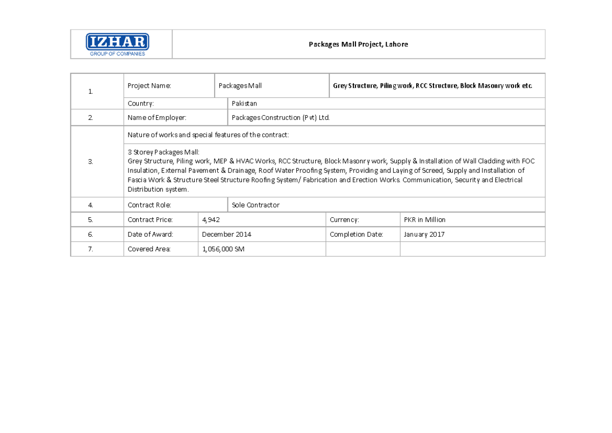 Info regarding Packages Mall Project Packages Mall Project, Lahore 1