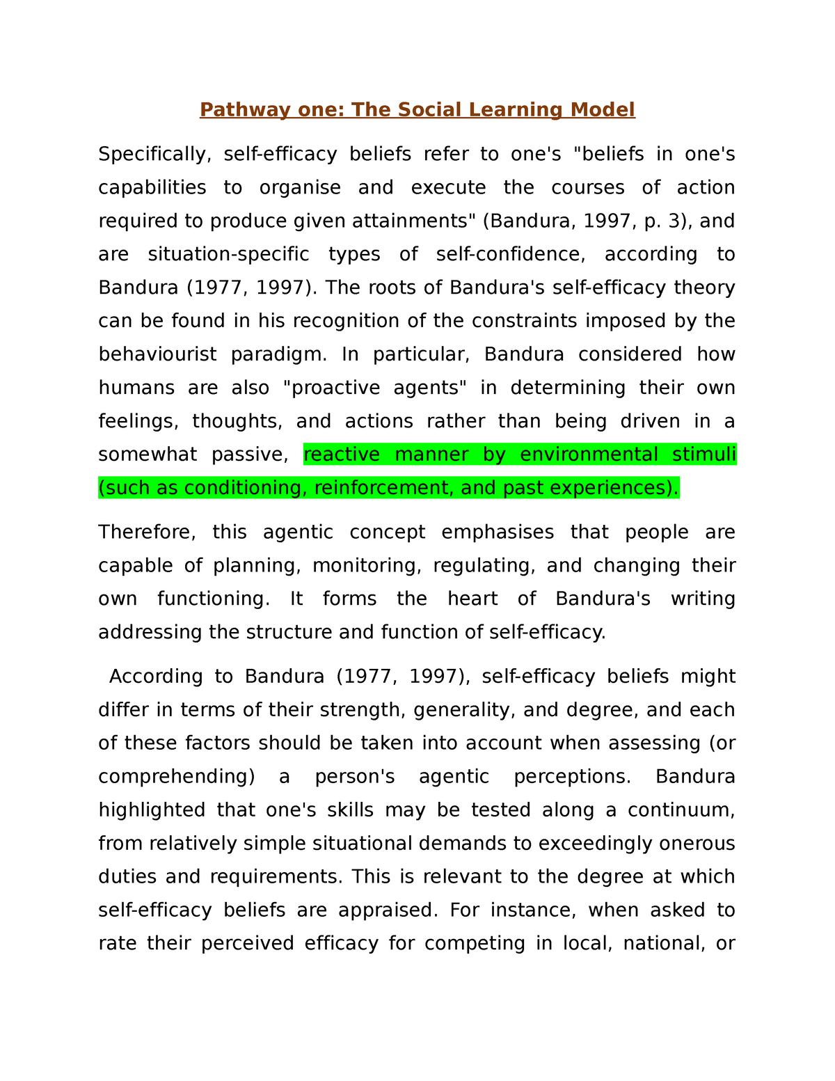 The Structure Of Self‐Efficacy Beliefs - Pathway One: The Social ...