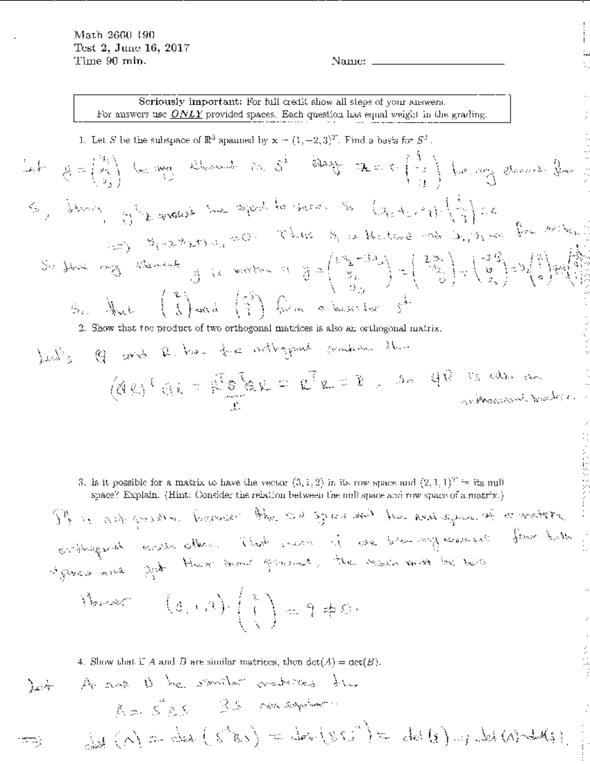 Solutions of Test 2 Summer 19 - Math 2660 190 Test 2, June 16, 2017 ...