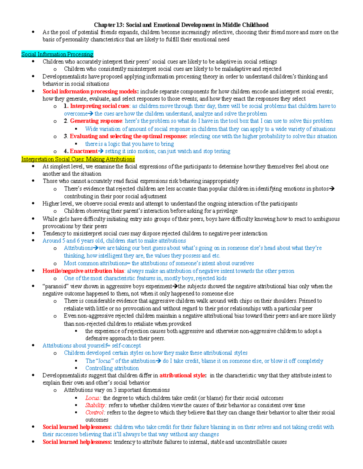 Chapter 13 notes - Chapter 13: Social and Emotional Development in ...