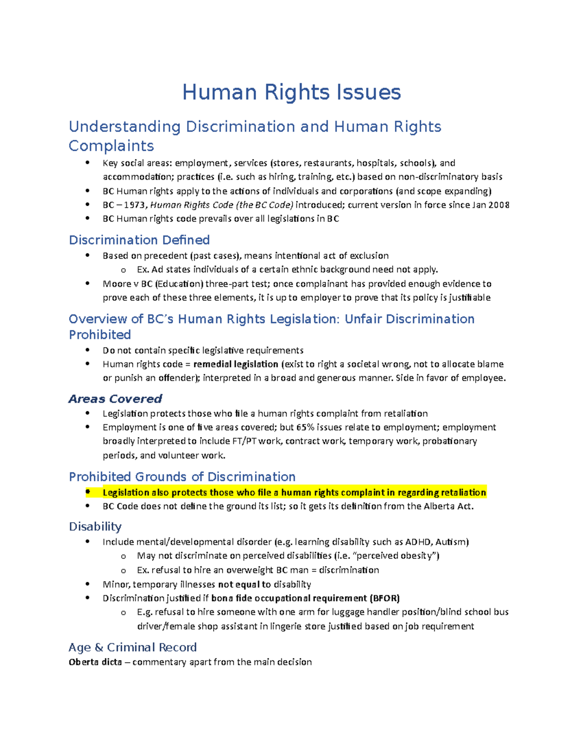 CH7 Human Rights - Lecture notes 2 - Human Rights Issues Understanding ...