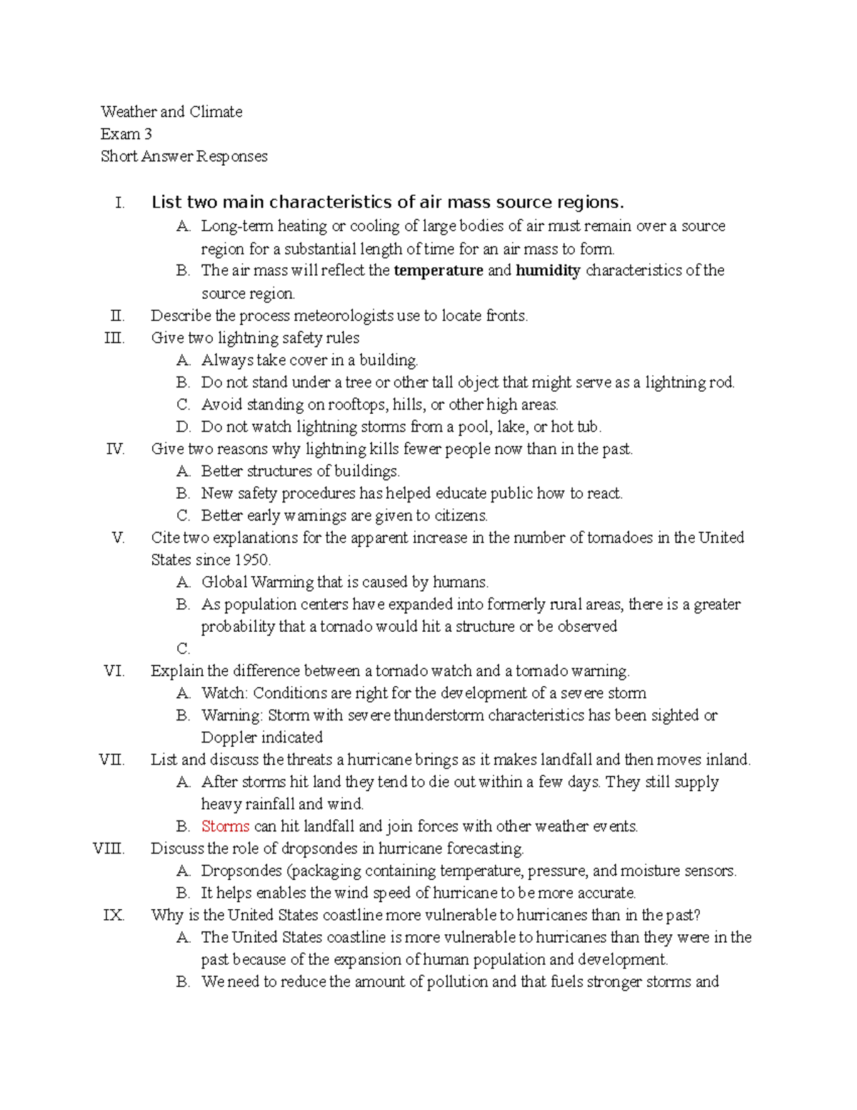 Short Answer Homework - Weather and Climate Exam 3 Short Answer ...
