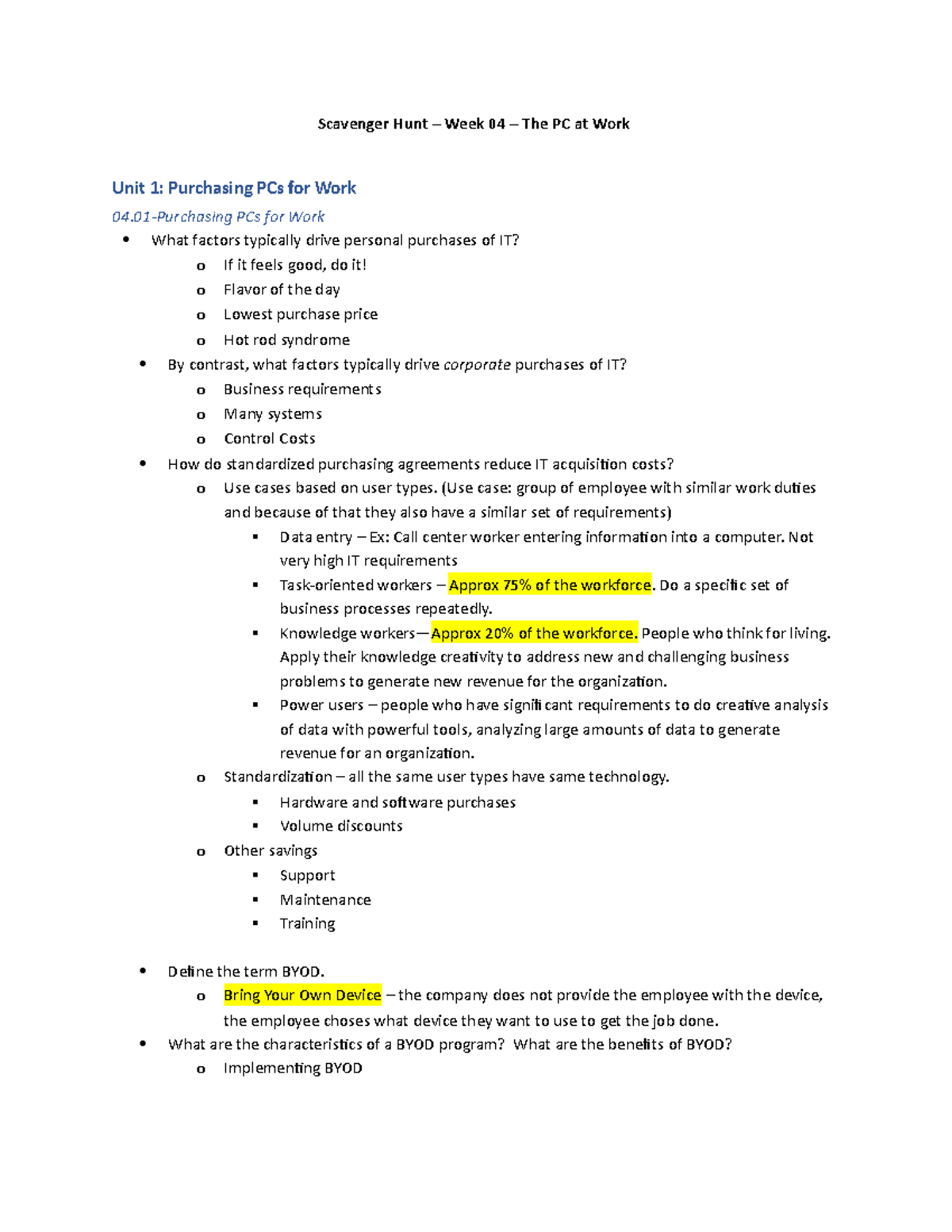 Exam 2 - notes - Scavenger Hunt – Week 04 – The PC at Work Unit 1 ...