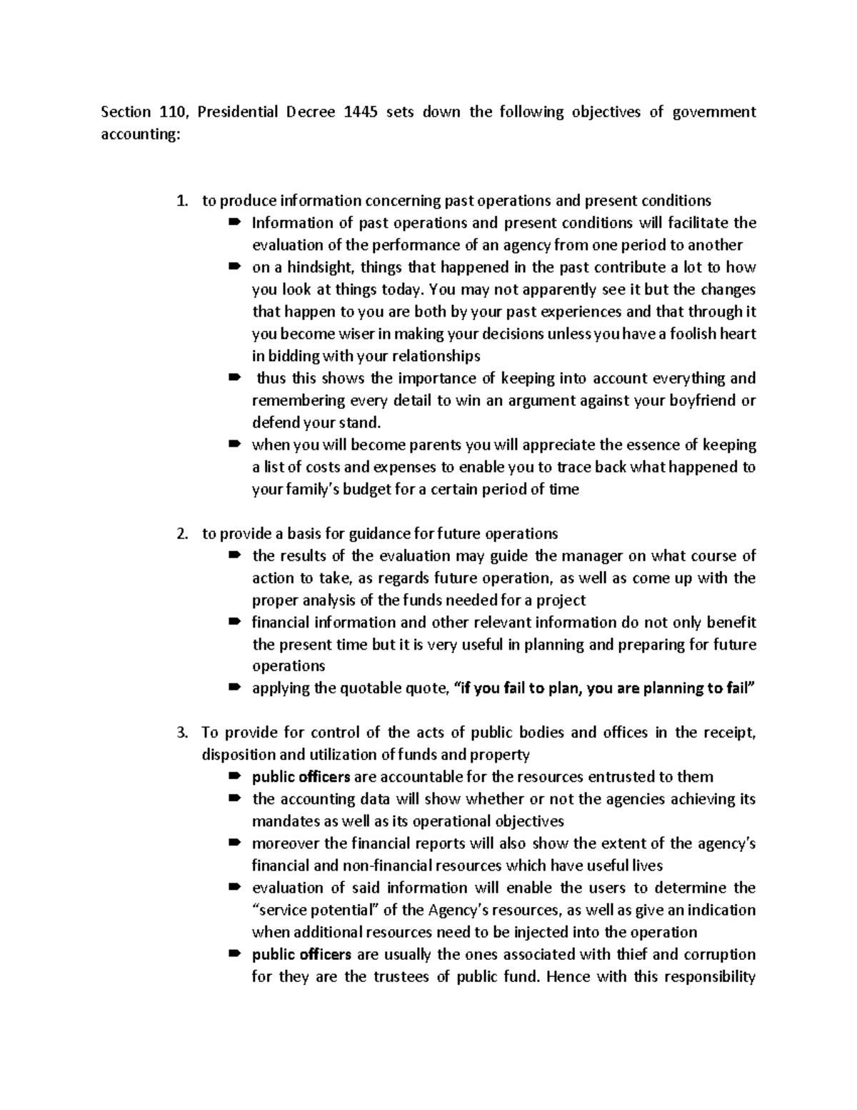 Gov Acc 2 - Notes - Section 110, Presidential Decree 1445 sets down the ...