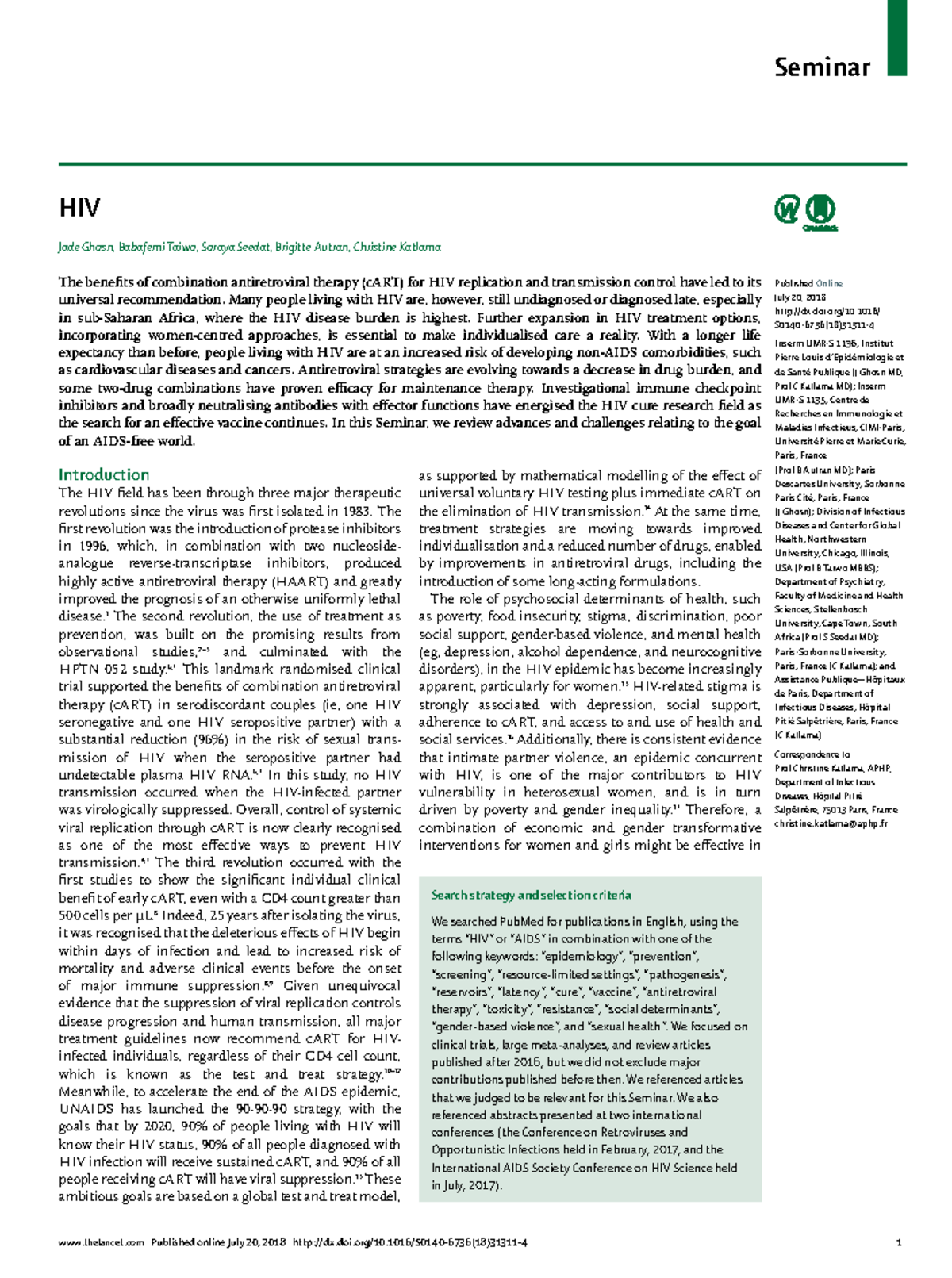 HIV. lancet 2018 GUIA VIH Medicina Interna USAC Studocu