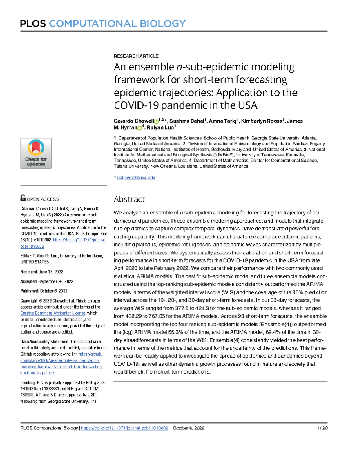 An Ensemble Epidemic Model - RESEARCH ARTICLE An Ensemble N-sub ...