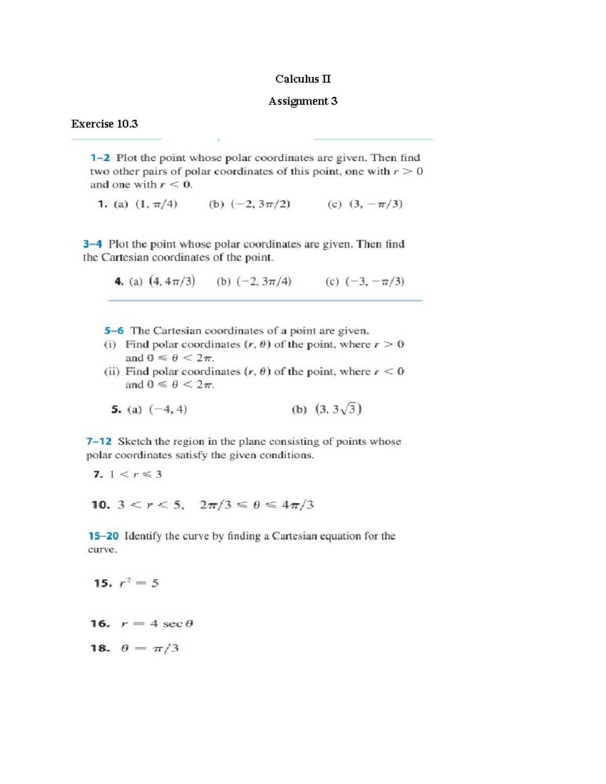 Assignment 3 Calculus 2 - Calculus 2 - Calculus II Assignment 3 ...