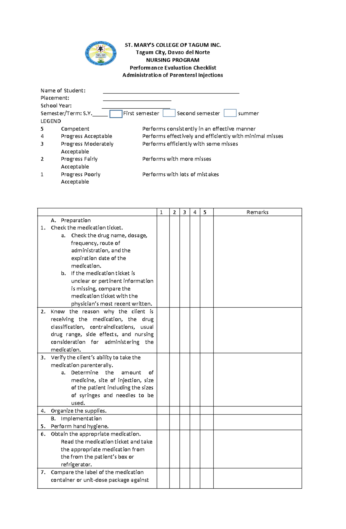 PRS FOR Parenteral Medication - ST. MARY’S COLLEGE OF TAGUM INC. Tagum ...