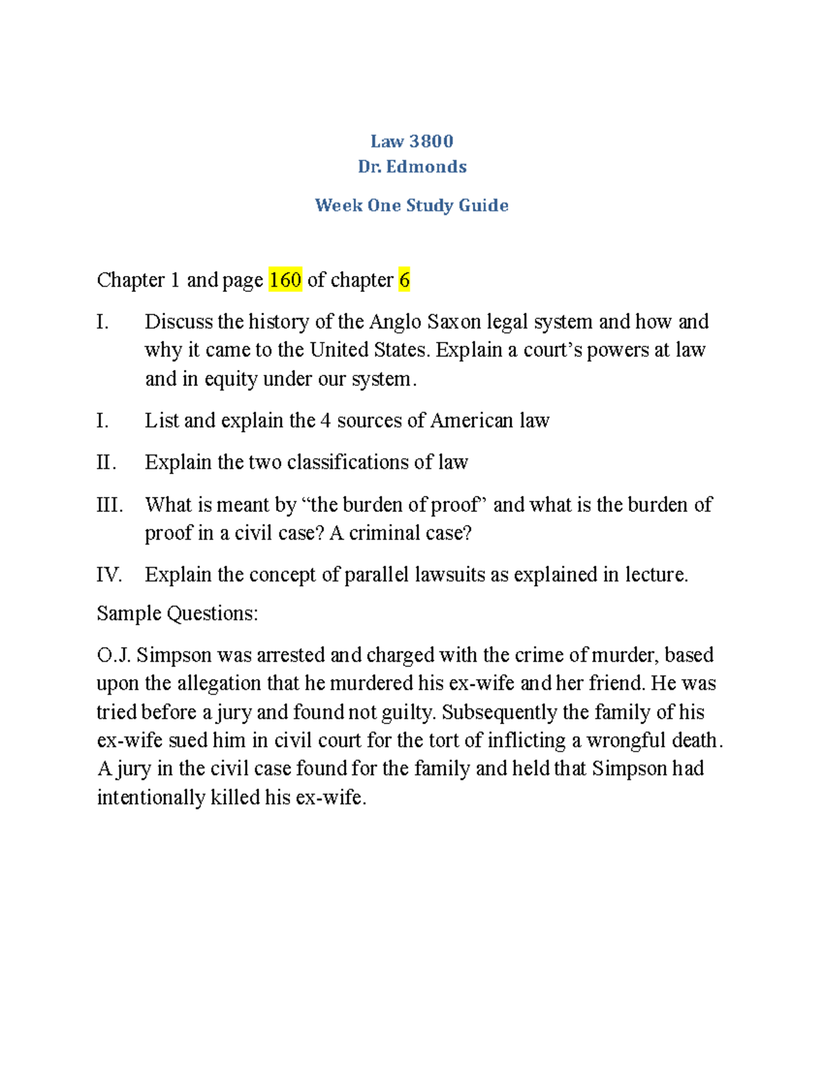 Law 3800 New Week One Study Guide Law 3800 Wmu Studocu