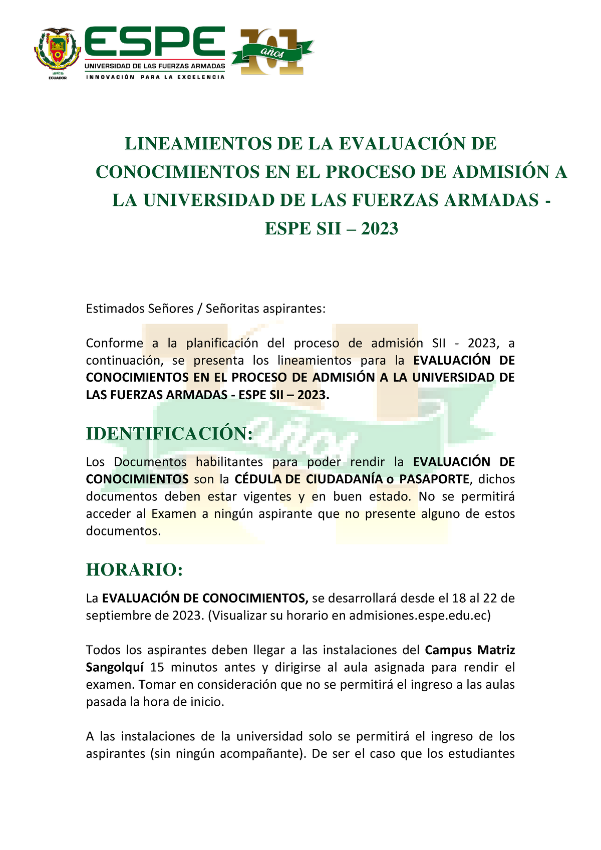 Lineamientos DEL Examen DE Admisi N - LINEAMIENTOS DE LA EVALUACIÓN DE ...