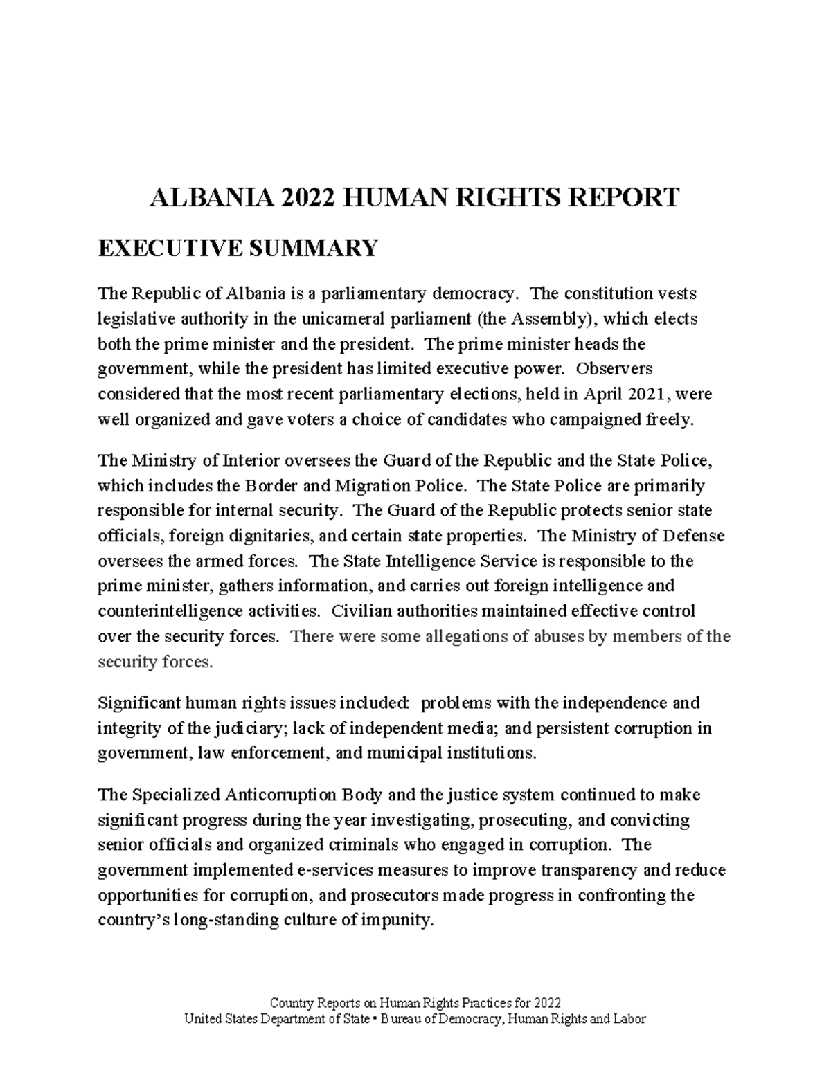 Albania 2022 Human Rights Report - Country Reports on Human Rights ...