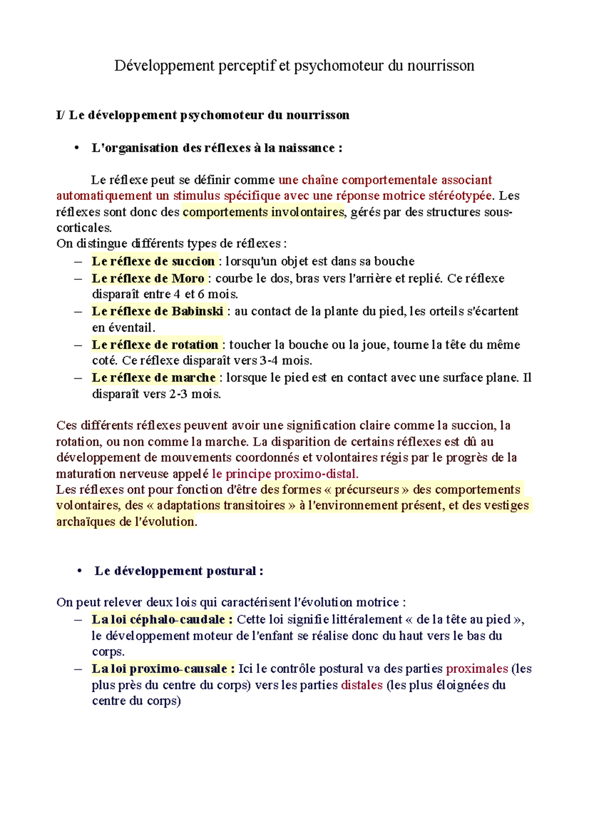 Cm 1 Developpement Perceptif Et Psychomoteur Du Nourrisson Developpement Perceptif Et Studocu