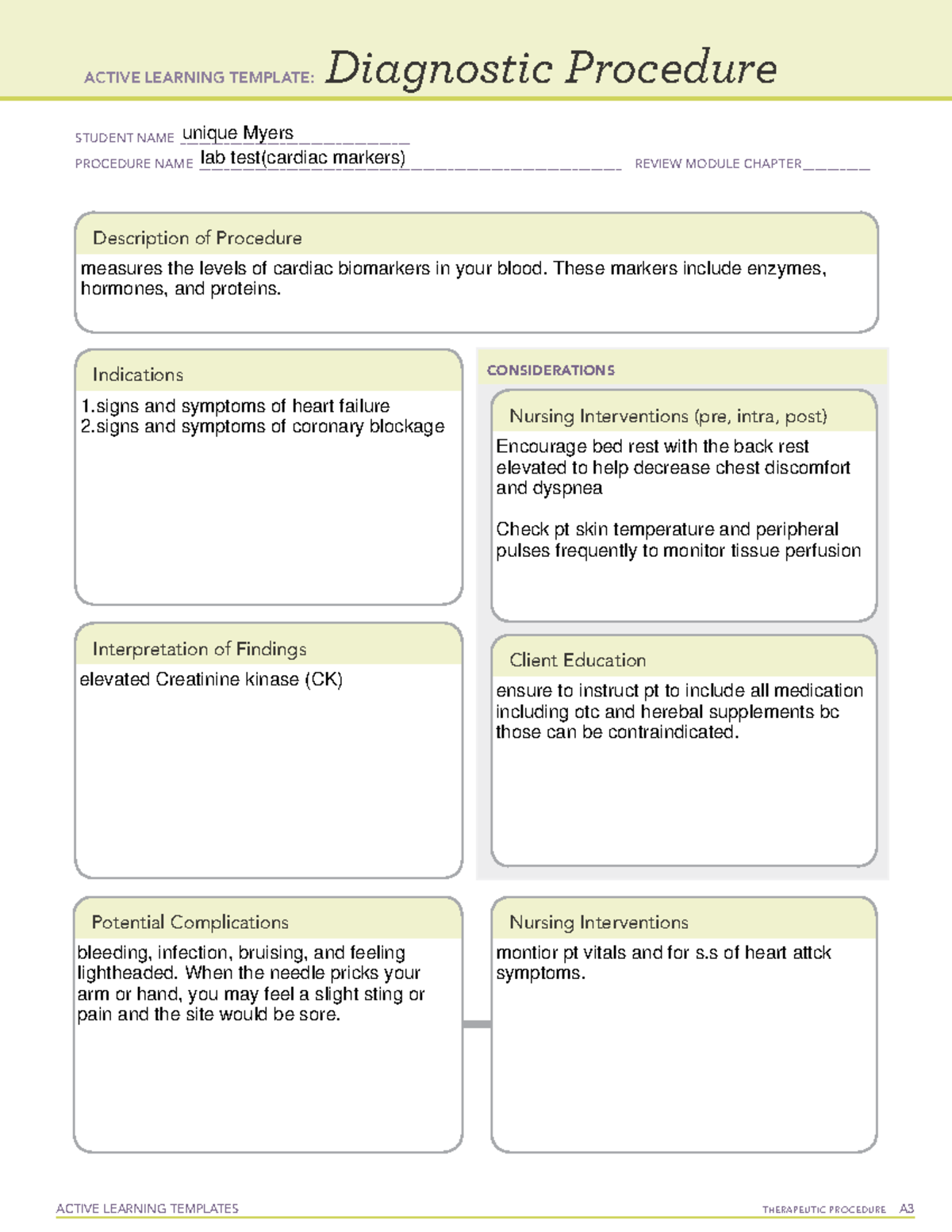 Cardiac marker diagnostic - ACTIVE LEARNING TEMPLATES THERAPEUTIC ...