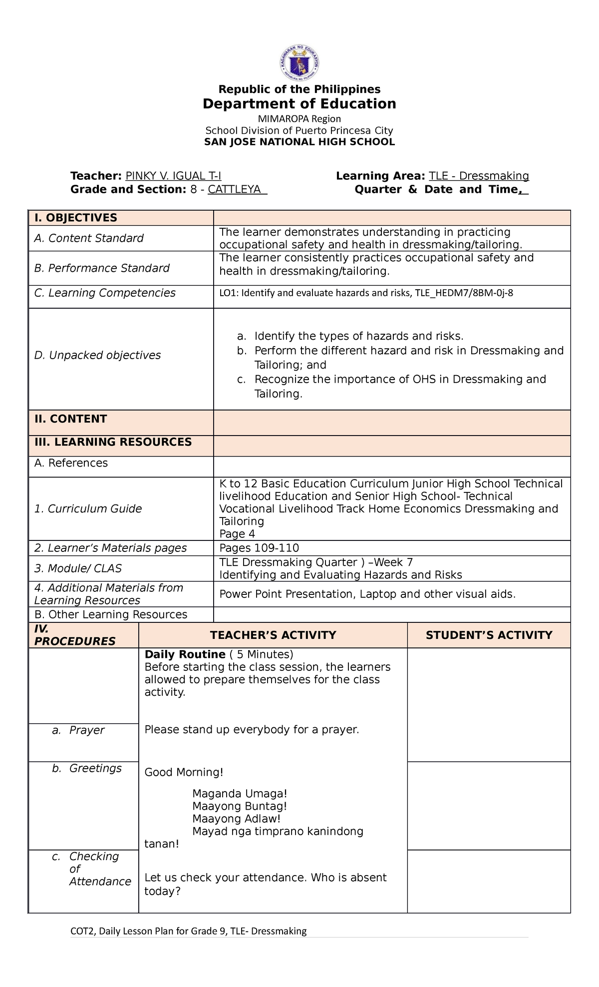 Cot 2023 2024 Igual 1st Cot Dll Republic Of The Philippines Department Of Education Mimaropa 2684