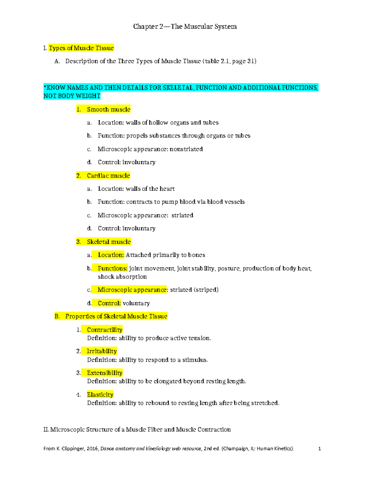 Ch 2 Student Outline - Chapter 2 Notes from Clippinger's Kinesiology ...
