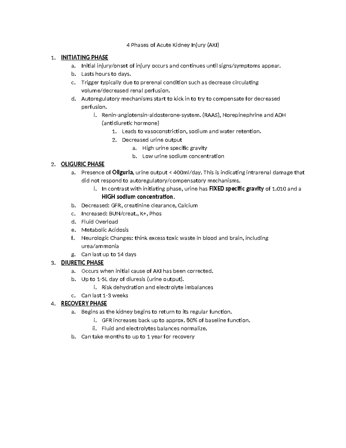 4 Phases of Acute Kidney Injury (2) - Initial injury/onset of injury ...