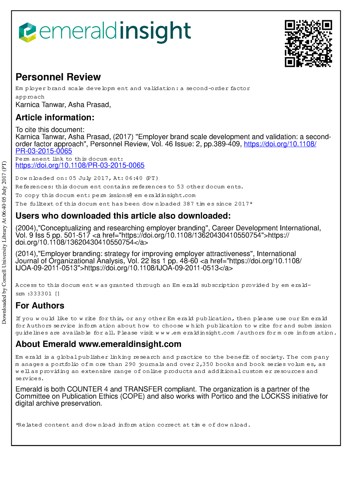 Employer Brand Scale Development And Validation A Second-order Factor ...