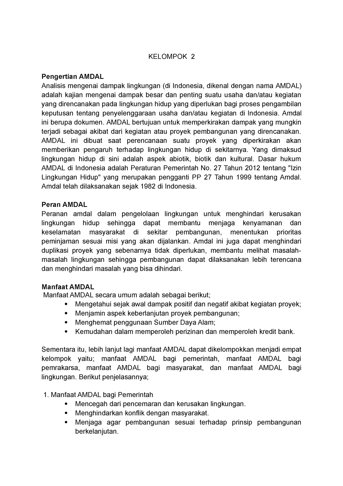 Amdal - 12345678 - KELOMPOK 2 Pengertian AMDAL Analisis Mengenai Dampak ...