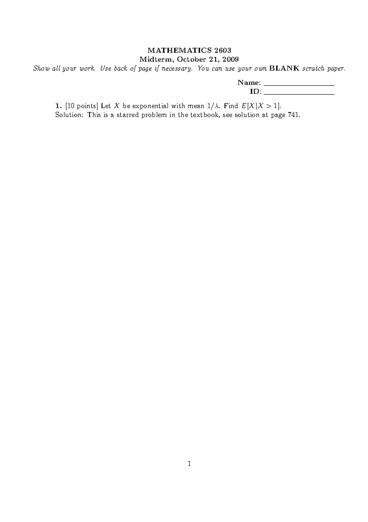 Midterm, answers - MATHEMATICS 2603 Midterm, October 21, 2009 Show all ...