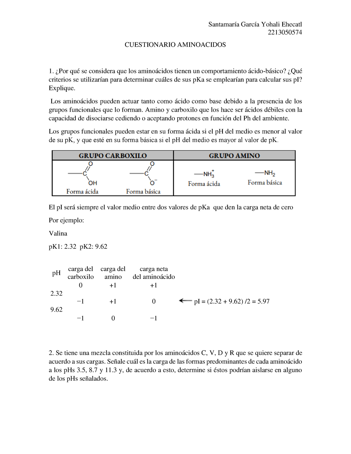 Cuestionario Aminoacidos - 2213050574 CUESTIONARIO AMINOACIDOS ¿Por Qué ...