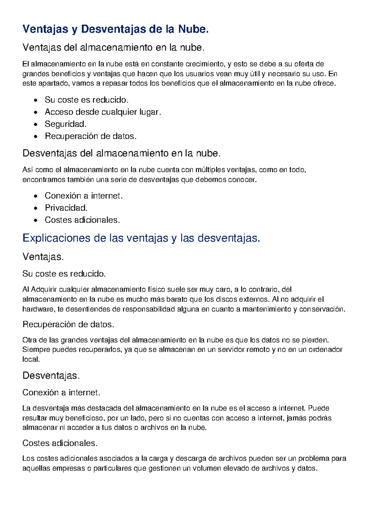 Ventajas del almacenamiento en la nube - Ventajas y Desventajas de la ...