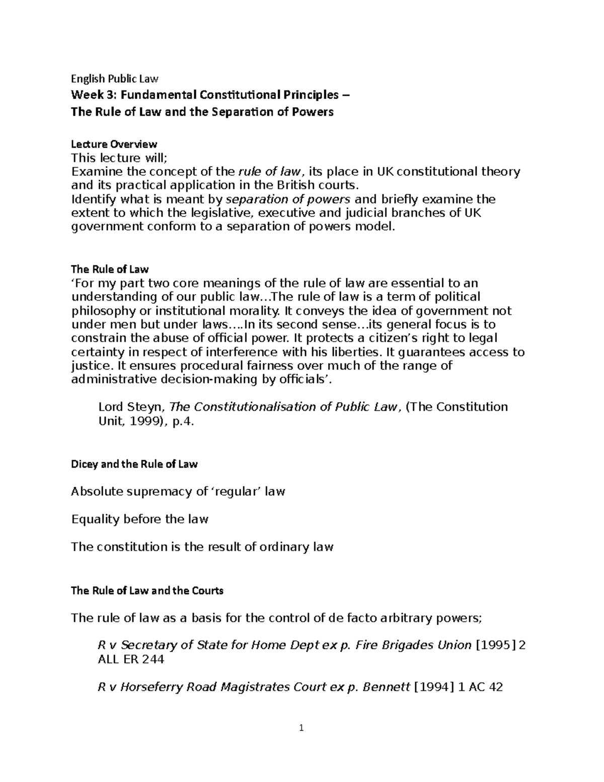 Week 3 Fundamental Constitutional Principles - The Rule of Law and the ...